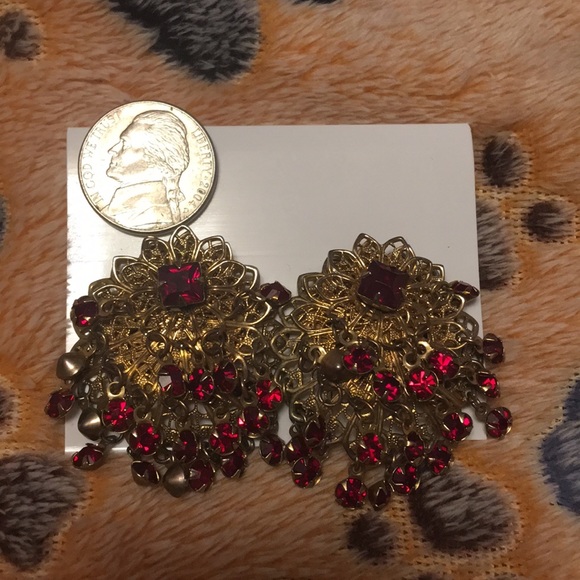 Vintage 1950’s Pair Of Clip On Gold & Ruby Earrings - Picture 4 of 4